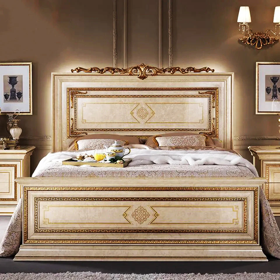 Luxury Modern Arabian Style Solid Teak Wood Carving Bed