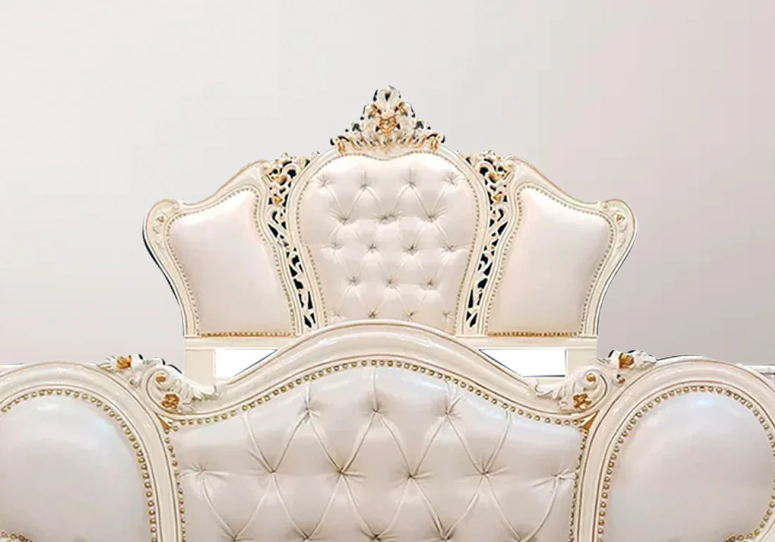 Regal White and Gold Teak Wood Bed Set