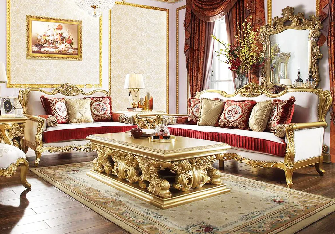 Luxury Handcrafted Phoenix Sofa Set with Intricate Carving and Table