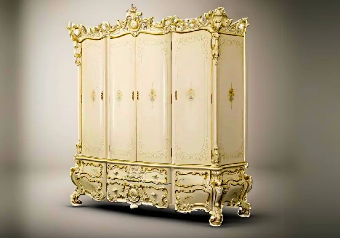 Luxury French-Style Hand-Carved Teak Wood Wardrobe