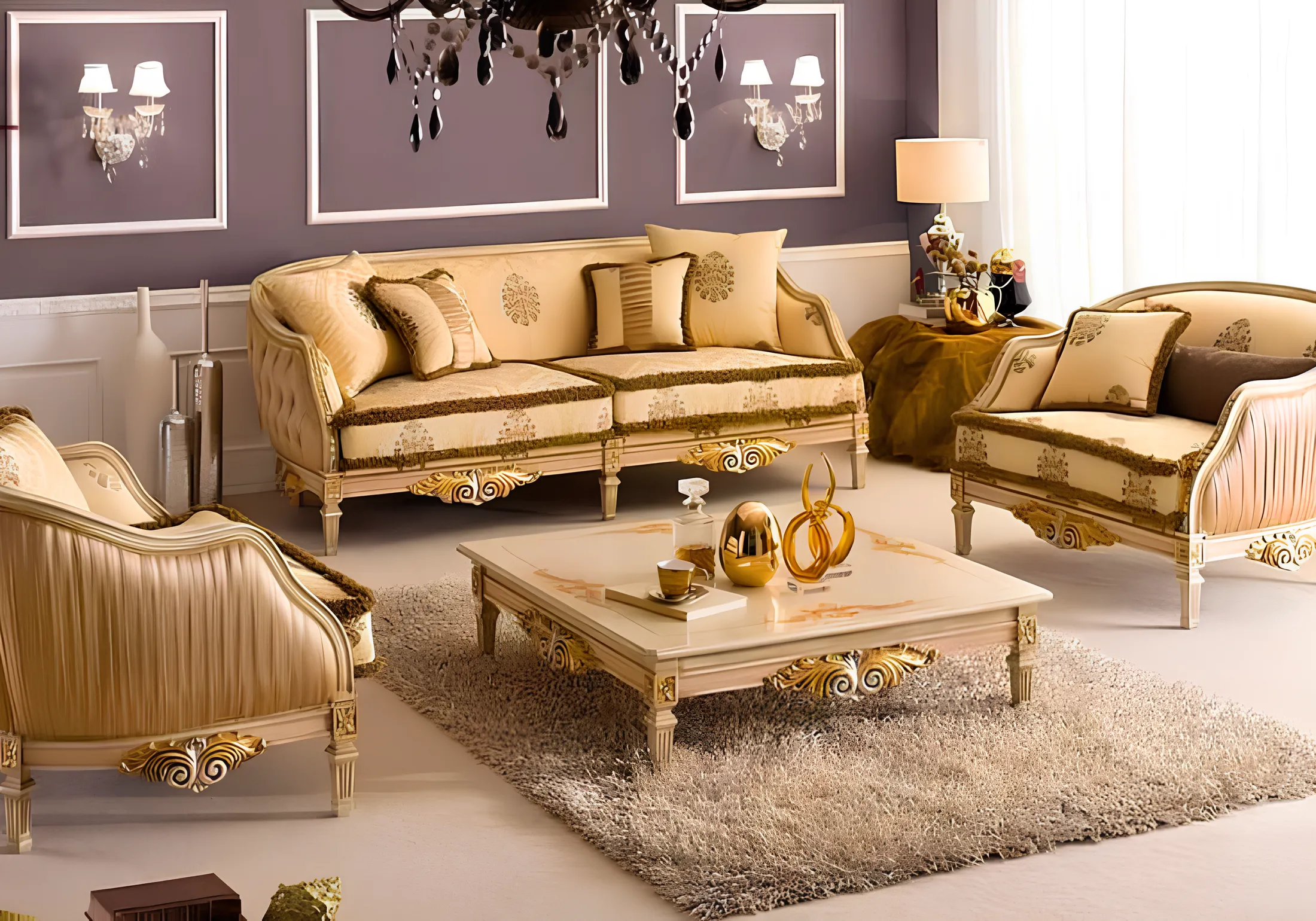Luxury Handcrafted Wooden Sofa Set with Regal Charm