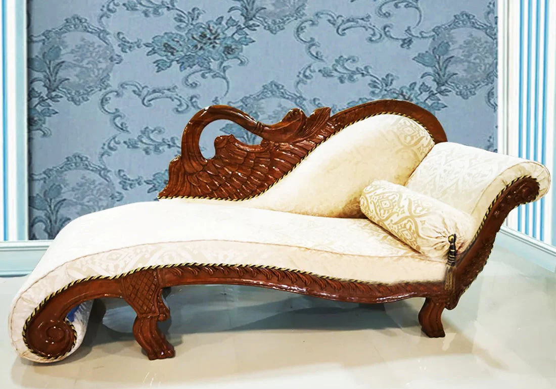 Hand-Carved Teakwood Royal Chaise Lounge