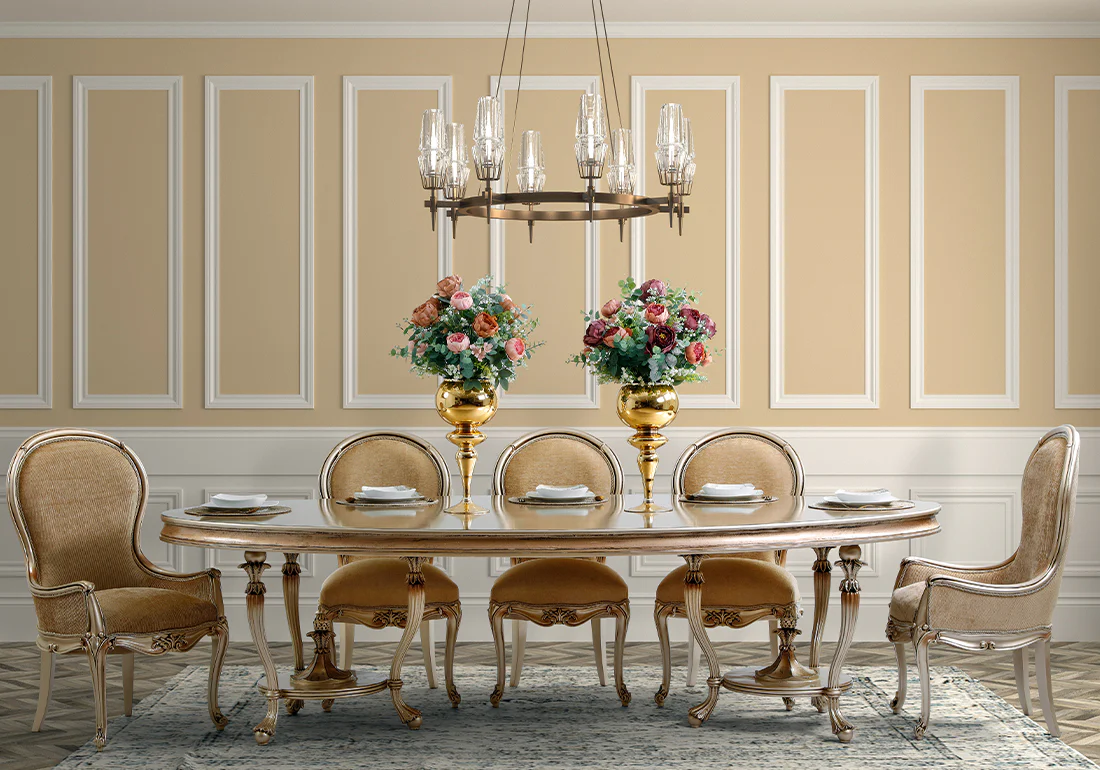 Luxury Italian Classic Wooden Handcrafted Dining Table Set